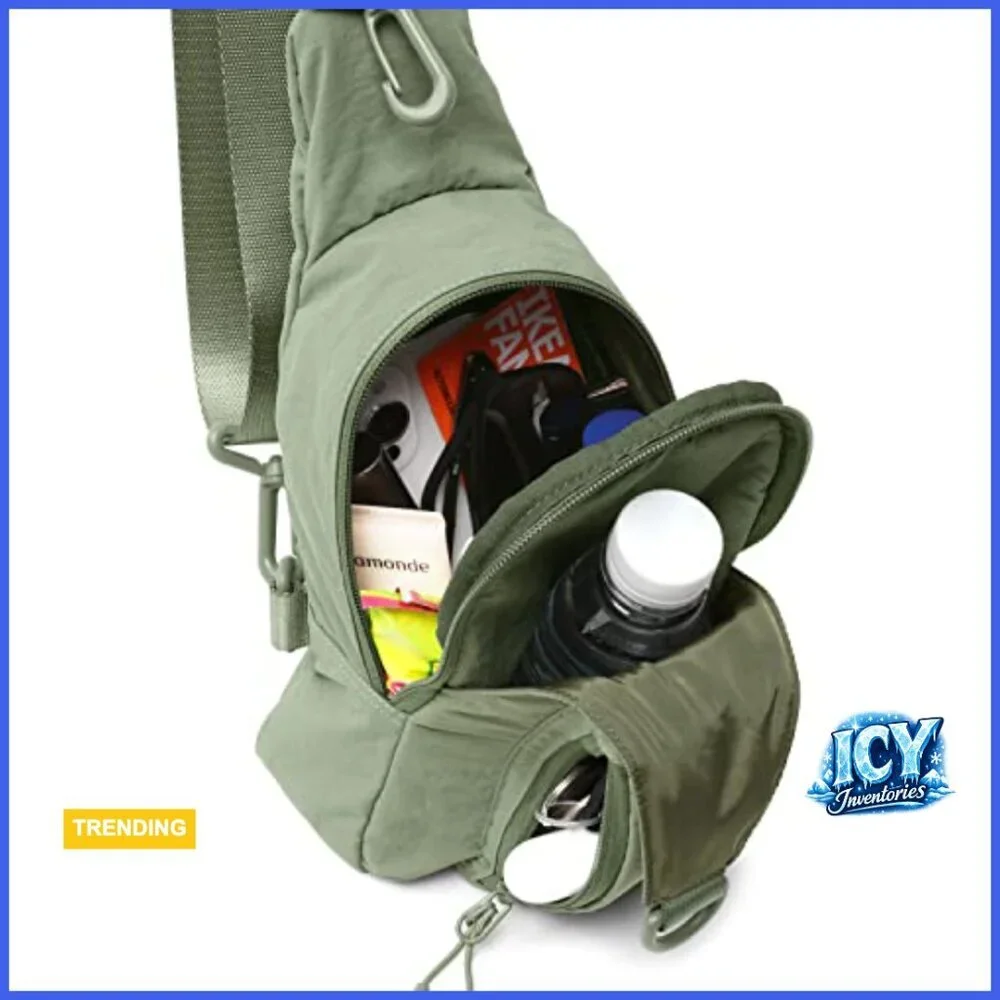 Water Resistant Nylon Sling Bag with Adjustable Strap and Multiple Pockets